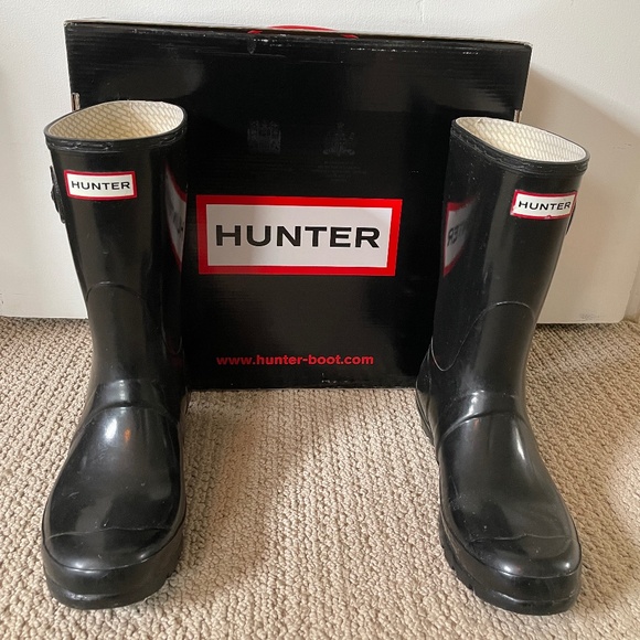 Hunter Black Rain Boots - Glossy Original Short Adjustable - Women's Size 7 - Picture 1 of 7